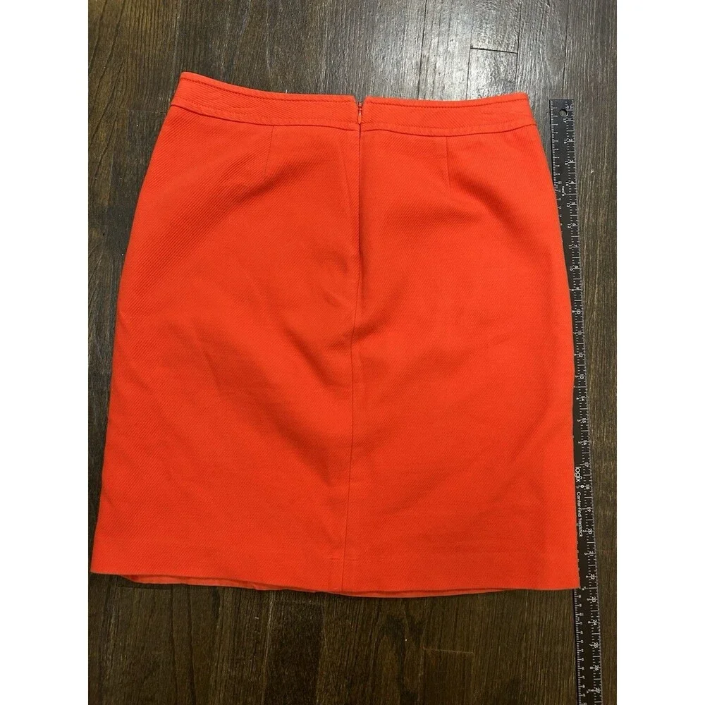 Talbots Orange/Red Twill Pencil Knee Skirt 8 Lined Pockets Zip Button Accent 20”
